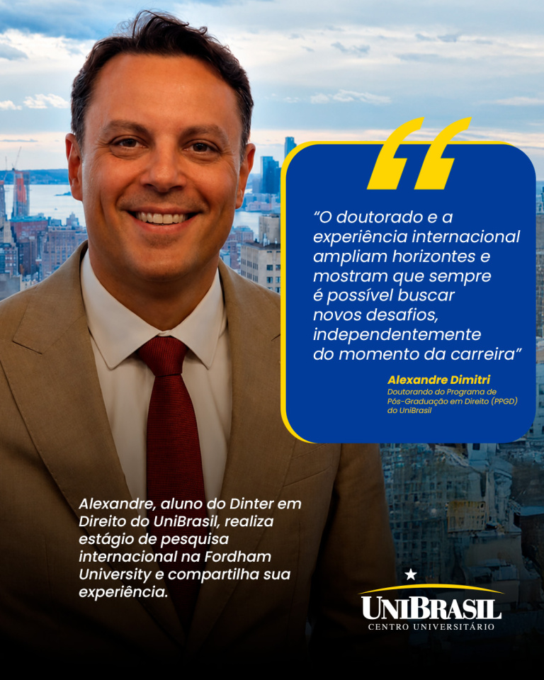 Aluno do Dinter em Direito do UniBrasil realiza estágio internacional de pesquisa na Fordham University, em Nova York